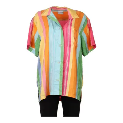 Benetton Striped Short Sleeve Shirt - XL Multicoloured Silk