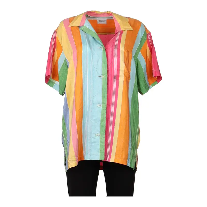 Benetton Striped Short Sleeve Shirt - XL Multicoloured Silk