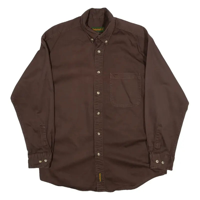 TIMBERLAND Mens Plain Shirt Brown Long Sleeve M
