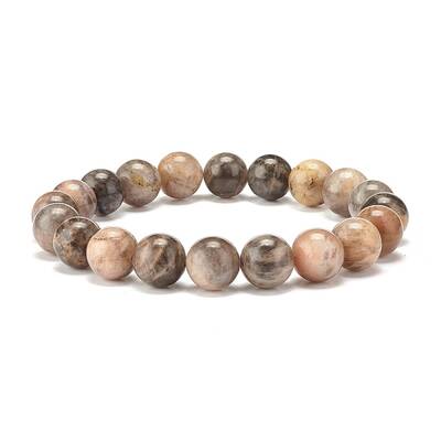 10mm Natural Black Sunstone Round Beads Stretch Bracelet for Men Women