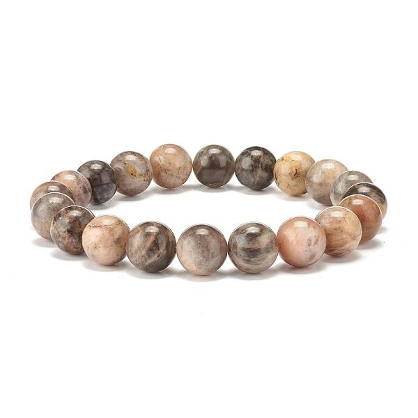 10mm Natural Black Sunstone Round Beads Stretch Bracelet for Men Women