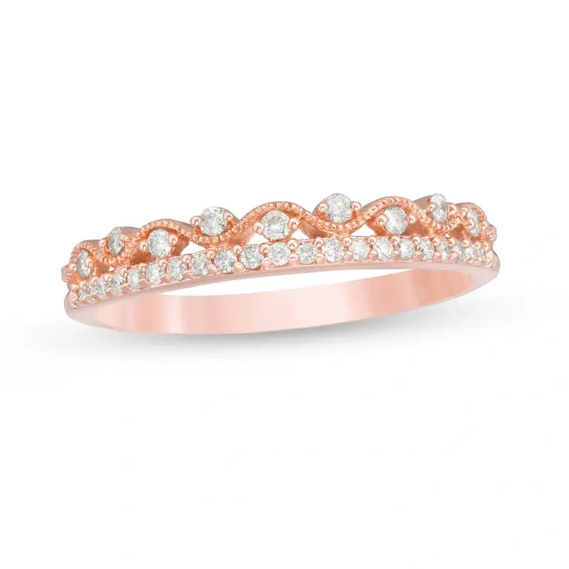 10K Rose Gold Round Shaped Diamond Custom Wedding Ring I Color I2 Clarity 3EX IGI Certified