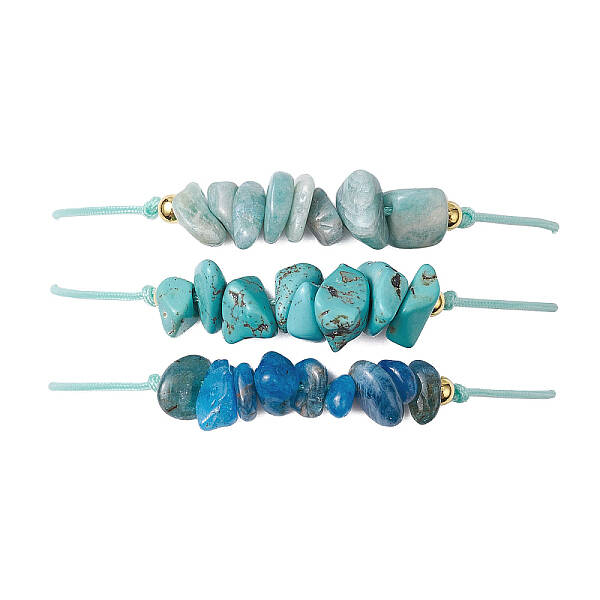 3Pcs 3 Styles Gemstone Braided Bead Bracelets