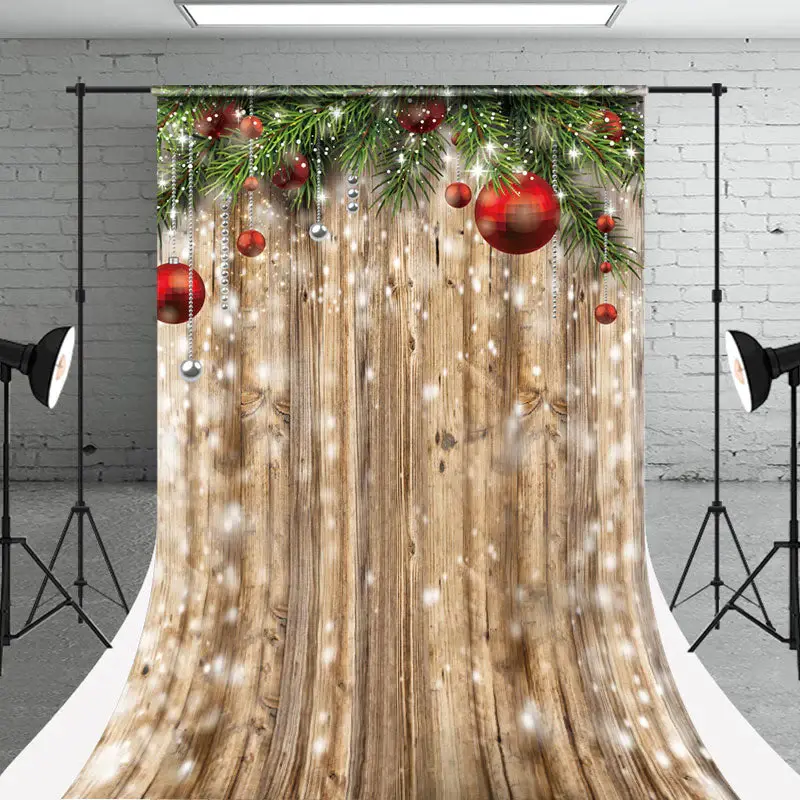 Wooden Wall Ball Snow Christmas Photo Sweep Backdrop - Aperturee