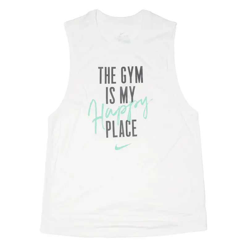 NIKE The Gym Is My Happy Place T-Shirt White Sleeveless Mens S