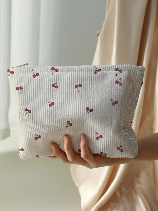 Cherry Pattern Makeup Bag, Lightweight Multi-functional Fashion Makeup Bag, Casual Travel Cosmetic Storage Bag, Versatile Sto...