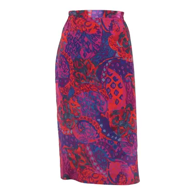 Womens Pencil Skirt Pink Midi Crazy Pattern M