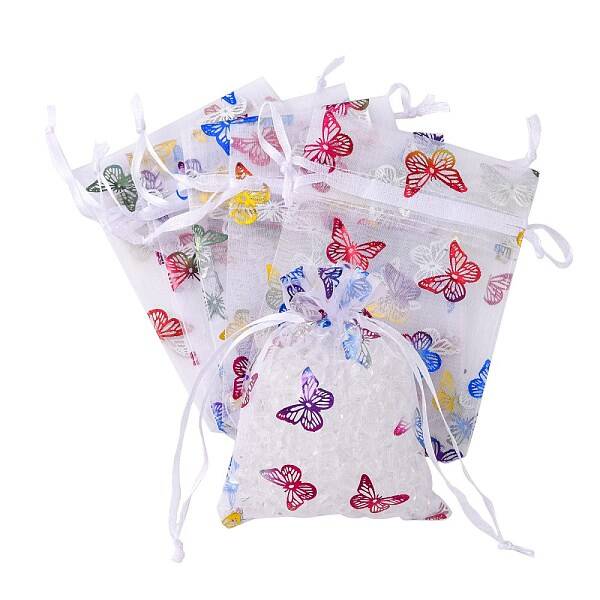 Rectangle Printed Organza Drawstring Bags