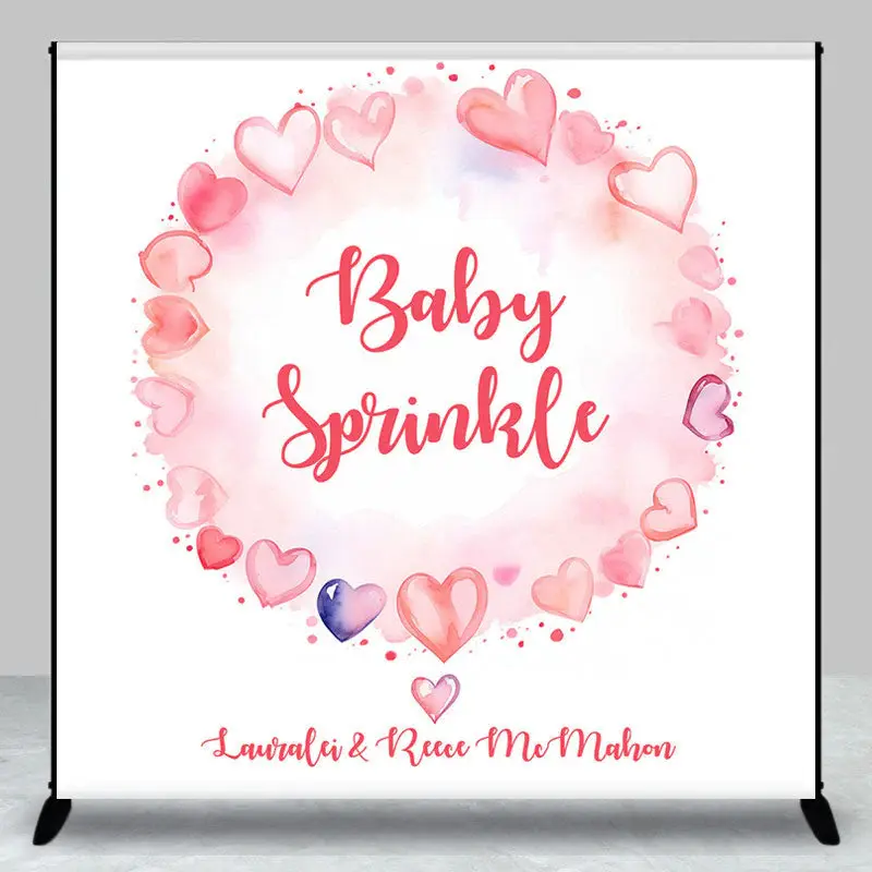 Custom Sprinkle Pink Hearts Baby Shower Backdrop - Aperturee