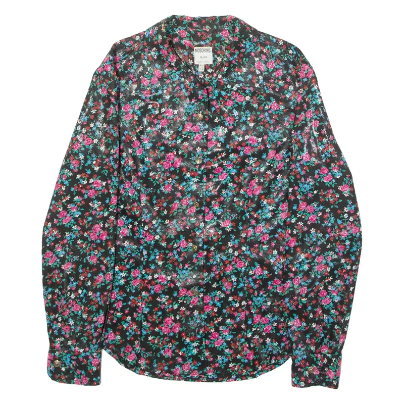 MOSCHINO Womens Shirt Black 90s Floral Long Sleeve UK 12