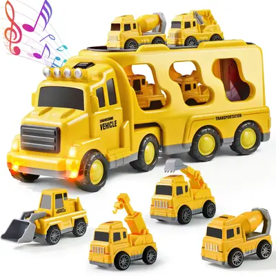 5-in-1 Container Truck Toy with Four Mini Cars – Realistic Details, High-Quality Design, Includes Emergency Vehicles, Sport...