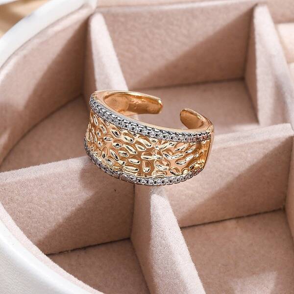 Brass Micro Pave Clear Cubic Zirconia Cuff Finger Rings for Women