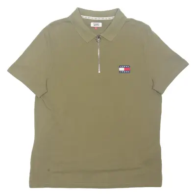 TOMMY HILFIGER 1/4 Zip Up Mens Polo Shirt Green L