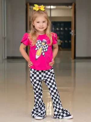 Checker Bow Pencil Flare Pants Outfit