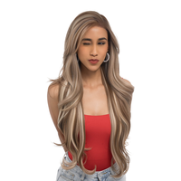 28-Inch Light Neutral Brown (Full-Length Ash Blonde Highlights) Layered Undone Curl Waves Futura Synthetic Wig | 【Free-part...