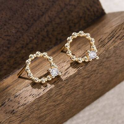 Brass Clear Cubic Zirconia Stud Earrings