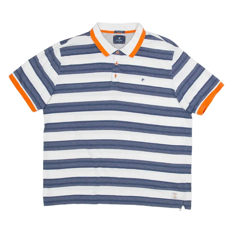 PIERRE CARDIN Mens Polo Shirt White Striped L