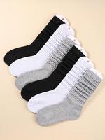 Women's 6 Pairs Solid Slouch Crew Socks, Casual Comfortable Breathable Mid Calf Socks for Daily Wear, Multipack Knit Hosiery ...