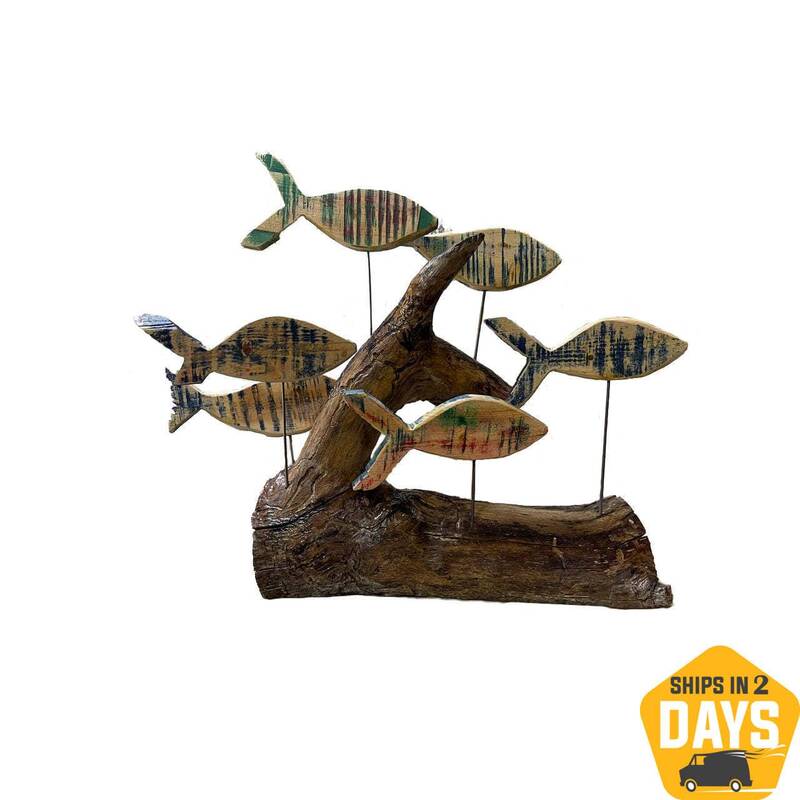 Original Abstract Wood Sculpture Art Abstract Fishes Wood Hand Carved Art Modern Table Desktop Decor | FISH PARADISE 19.7&quo...