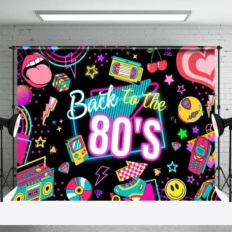 Back To The 80s Cartoon Hiphop Black Dance Backdrop - Aperturee