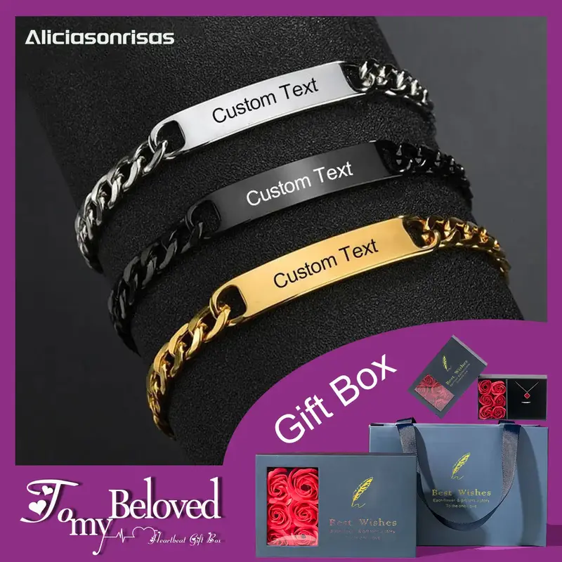 HZ-H-B02 Fashion Simple Laser Sculpture Customizable Bracelet Stainless Steel Curved Brand Three-Color Bracelet Creative Gift...