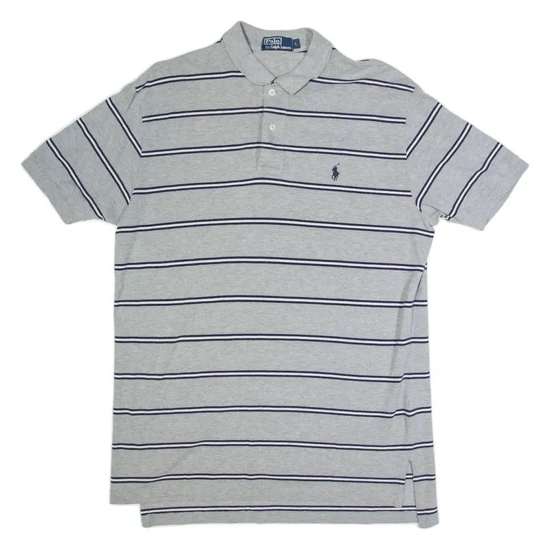 POLO RALPH LAUREN Mens Polo Shirt Grey Striped L