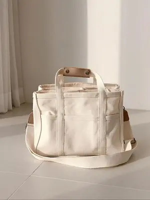 Casual Solid Color Large Capacity Tote Bag, Multi-pocket Design Summer Shoulder Bag for Women & Men, All-match Commuter Bag f...