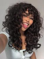 18 Inch Long Afro Curly Wigs for Women & Girls, Natural Wavy Wig, Gorgeous Fluffy Wigs with Curly Bangs, Glueless Synthetic H...