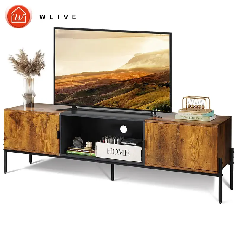 WLIVE Modern TV Stand for 65 Inch TV, Mid Century Entainment Center with Storage, TV Console with Open Shelf and 2 Cabinets f...