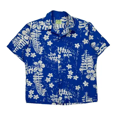 Vi Maikai Hawaiian Shirt - Large Blue Cotton