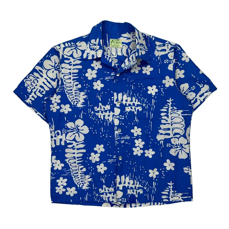 Vi Maikai Hawaiian Shirt - Large Blue Cotton