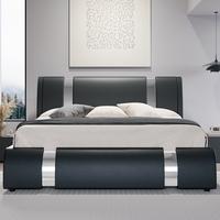 HOOMIC Modern Faux Leather Bed Frame with Iron Pieces Decor, Low Profile Platform Bed with Height-adjustable Headboard, Solid...