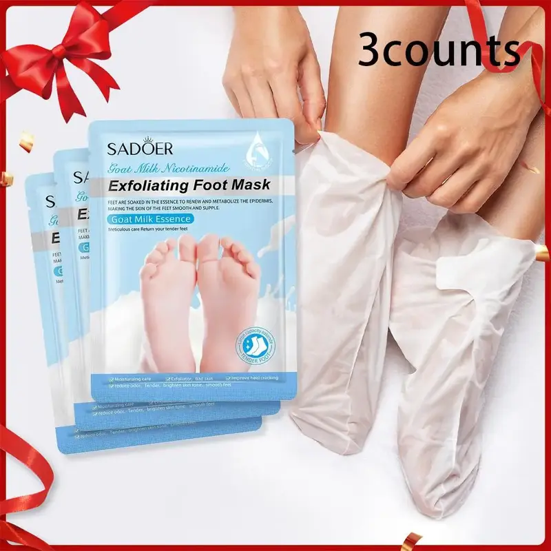 Skin-friendly Exfoliating Foot Mask, 3 Pairs Natural Moisturizing Foot Care Mask for Christmas Gift, Nourishing Foot Care Pro...