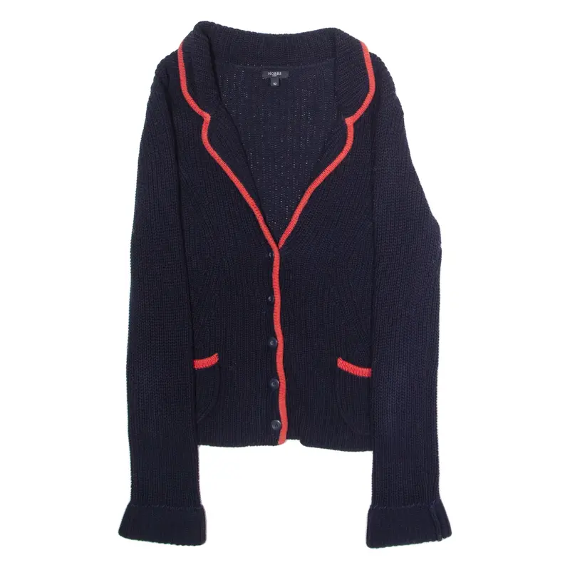 HOBBS LONDON Womens Patterned Cardigan Black V-Neck Chunky Knit UK 10