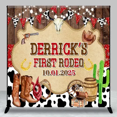 First Rodeo Western Cowboy Custom Birthday Backdrop - Aperturee
