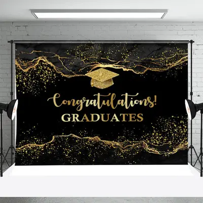 Marble Glitter Black And Gold Graduation Backdrop - Aperturee