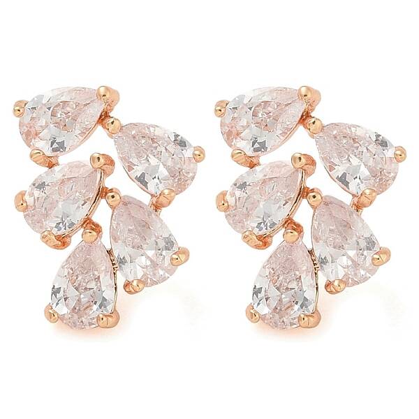 Rack Plating Leaf Brass Clear Cubic Zirconia Stud Earrings