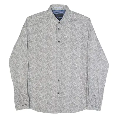TED BAKER Mens Shirt Grey Crazy Pattern Long Sleeve M