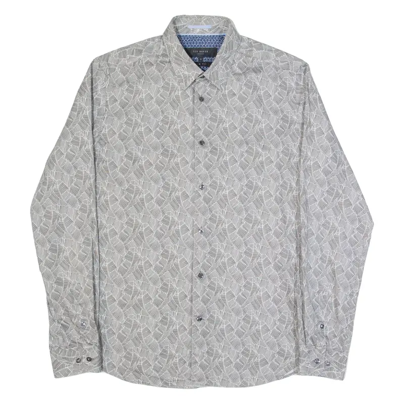TED BAKER Mens Shirt Grey Crazy Pattern Long Sleeve M