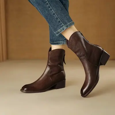 CHIKO Afric Round Toe Block Heels Ankle Boots