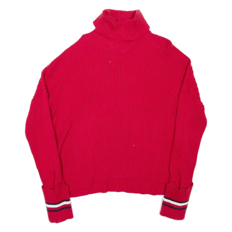 TOMMY HILFIGER Womens Jumper Red High Neck Chunky Knit M