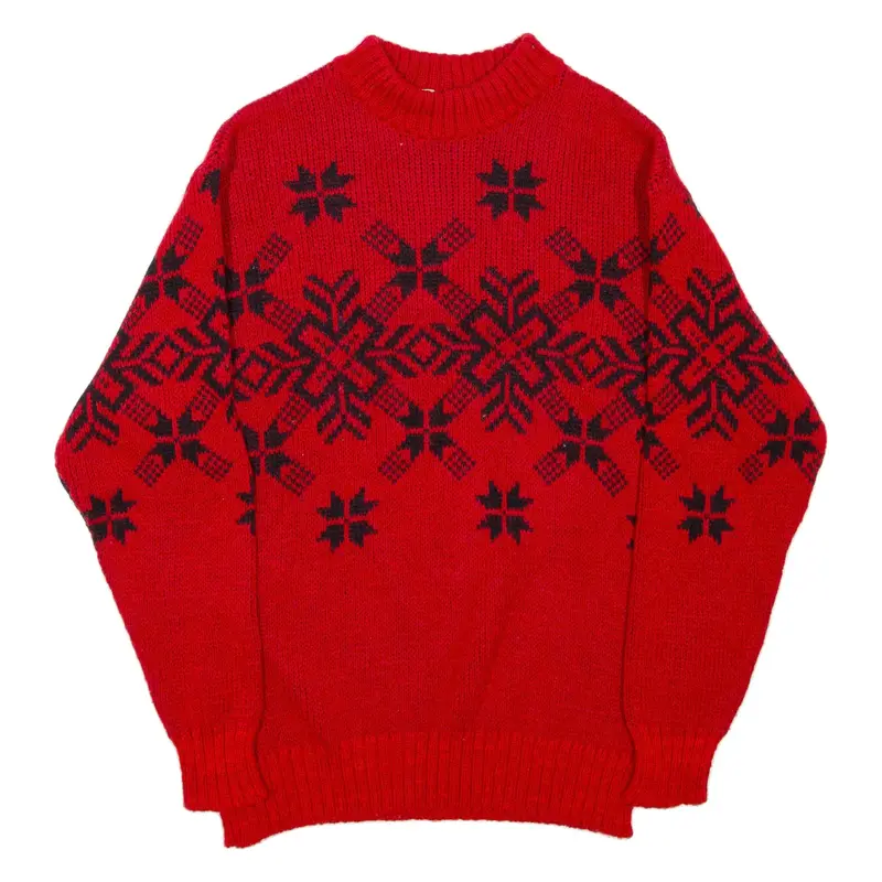 Mens Patterned Jumper Red Fair Isle High Neck Chunky Knit S
