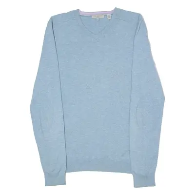 TED BAKER Mens Jumper Blue V-Neck Tight Knit S