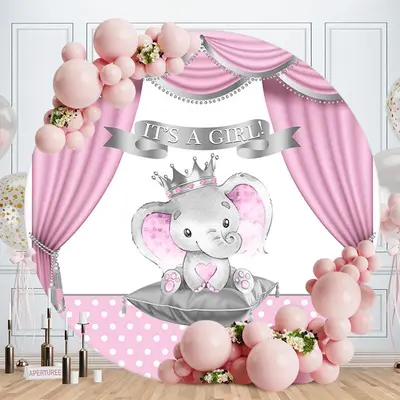 Aperturee Pink Silver Stage Elephant Baby Shower Backdrop