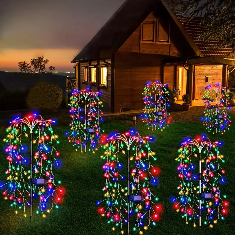 Solar Powered Firework Shaped LED Light (1 Count), Outdoor Waterproof Solar Garden Decorative Light, Landscape Light For Holi...