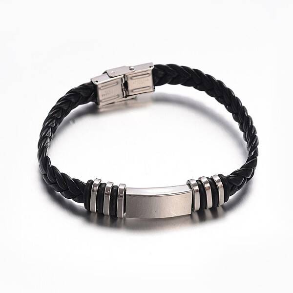 Jewelry Black Color PU Leather Cord Bracelets