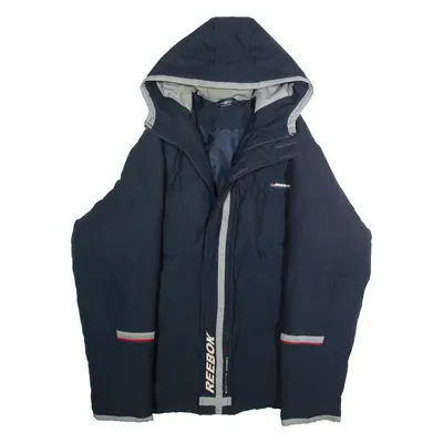 REEBOK Mens Puffer Jacket Blue Hooded L