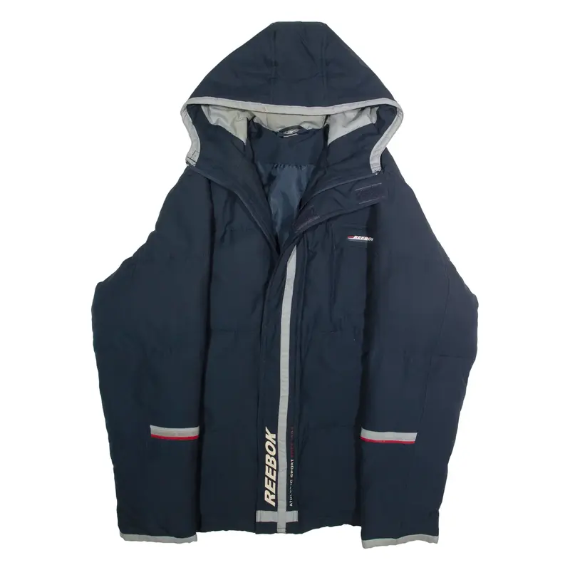 REEBOK Mens Puffer Jacket Blue Hooded L
