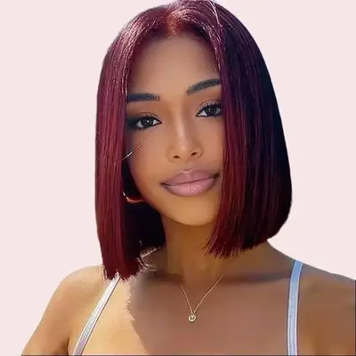 ShowReal Four Colors Bob 13x4 HD Transparent Lace Frontal Straight Bob Human Hair Wig Burgundy Highlight Pink Color for Black...