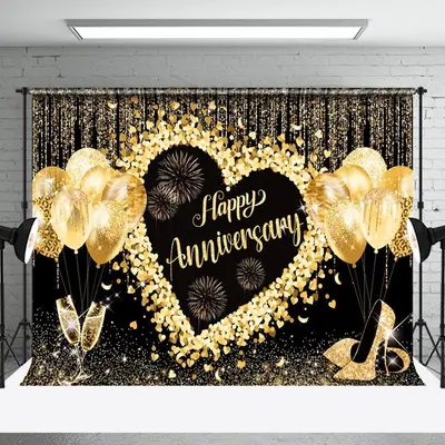 Champagne High Heels Balloon Anniversary Heart Backdrop